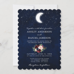 Invitation Lune céleste et étoiles Mariage floral