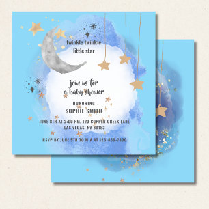 Invitation Lune Céleste Étoiles, Bleu Foncé Et Or