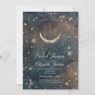 Invitation Lune céleste, étoiles Diamant Sombre Baby Shower