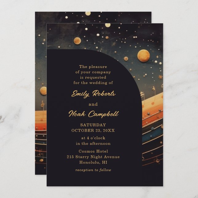Invitation Lune céleste moderne Galaxy Mariage (Devant / Derrière)