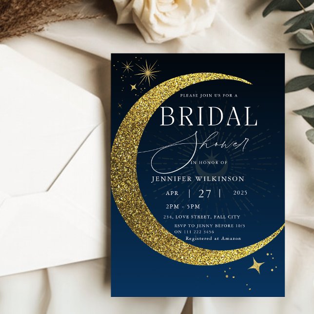 Invitation Lune céleste Mystique étoile Fête des mariées de n (Celestial Moon Mystical Starry Night Bridal Shower Invitation)