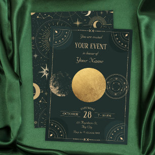 Invitation Lune céleste verte mystique