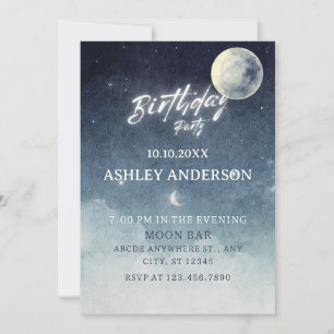 Invitation Lune ciel étoile aquarelle anniversaire