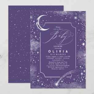 Invitation Lune de nuit étoilée Baby shower céleste mystique