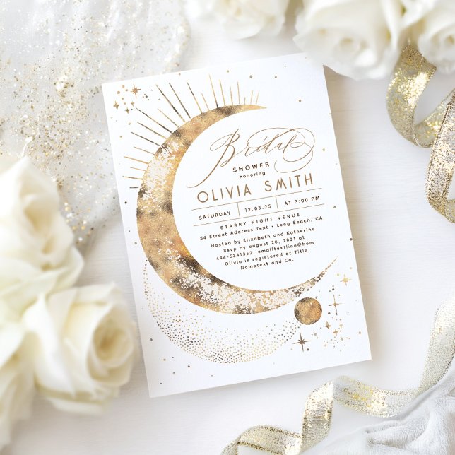 Invitation Lune de nuit étoilée Mystique Fête des mariées cél (Celestial Moon and Stars Bridal Shower Invitations)
