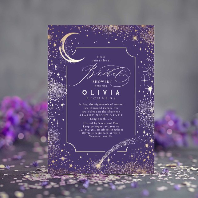 Invitation Lune de nuit étoilée Mystique Fête des mariées cél (Celestial Bridal Shower Purple Invitations)
