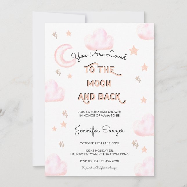 Invitation Lune et étoiles | Baby shower Aquarelle moderne (Devant)
