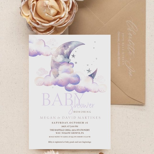 Invitation Lune et étoiles Baby shower neutre de genre (Créateur téléchargé)