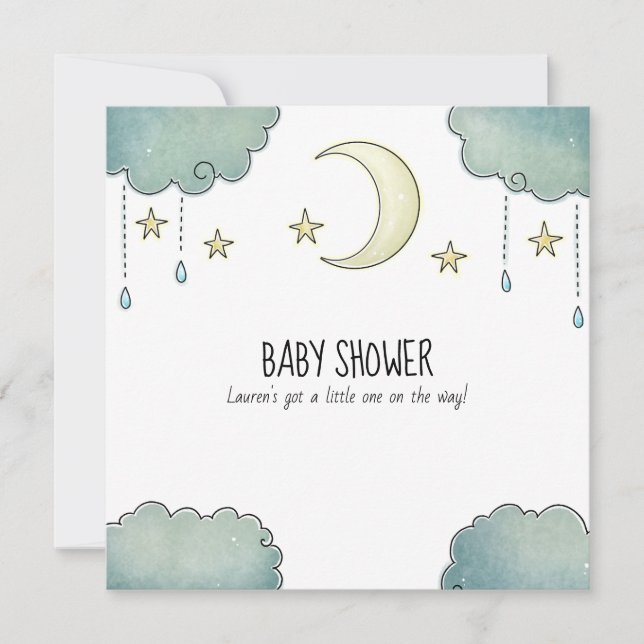 Invitation Lune et étoiles bébé douche (Devant)