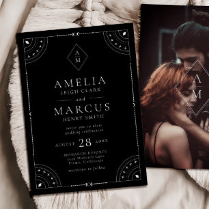 Invitation Lune et Étoiles Célestes Sombres de Mariage