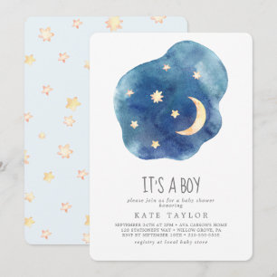 Invitation Lune et étoiles C'est un Baby shower garçon