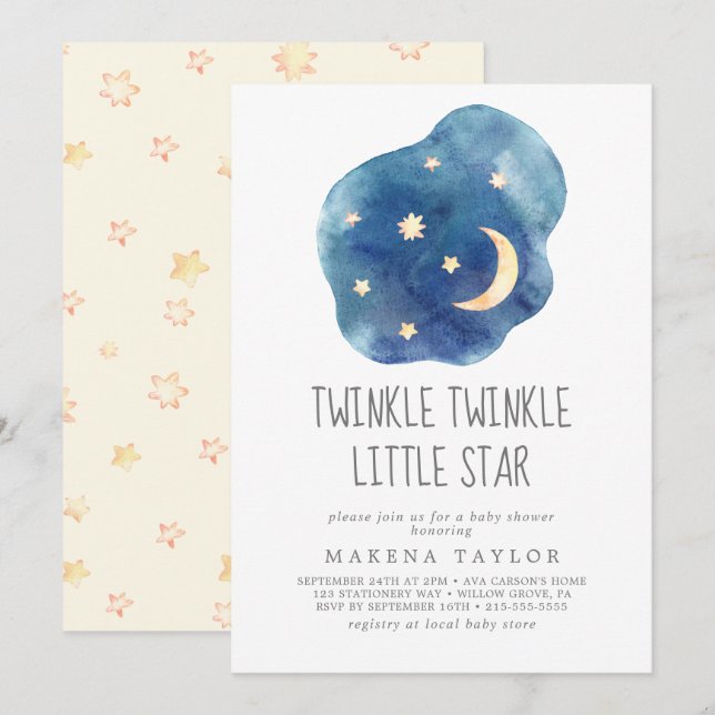 Invitation Lune et étoiles Genre Neutral Twinkle Twinkle (Devant / Derrière)