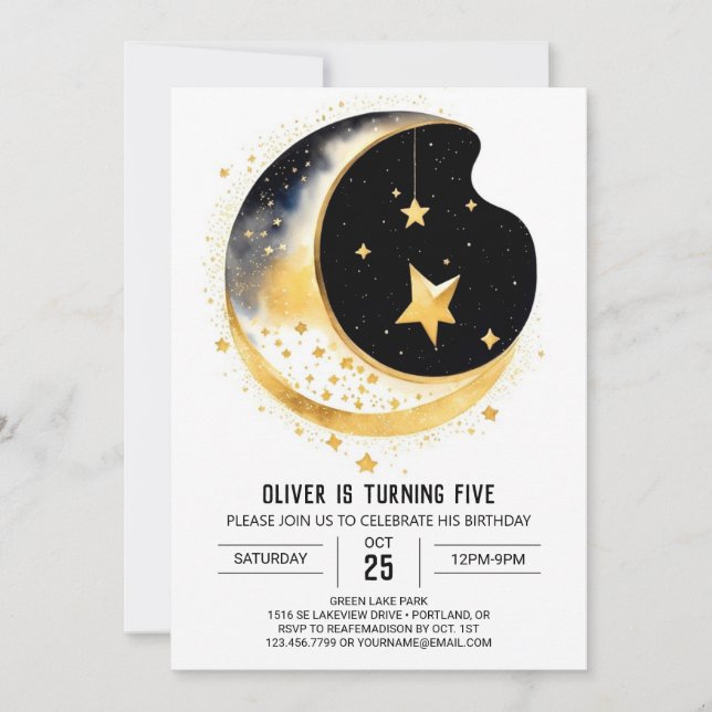 Invitation Lune et étoiles Imaginaire Anniversaire (Devant)