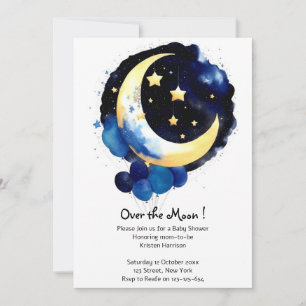 Invitation Lune et Stars Boy Baby shower Ciel nocturne