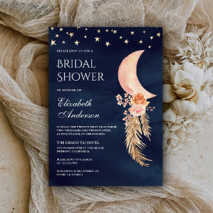 Invitation Lune montante florale terreuse navale pour la douc