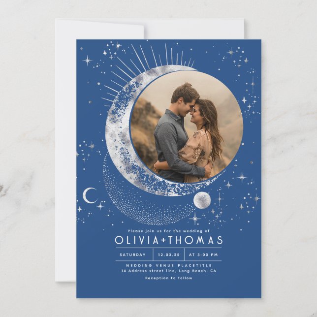 Invitation Lune mystique céleste Starry Mariage de nuit Photo (Devant)