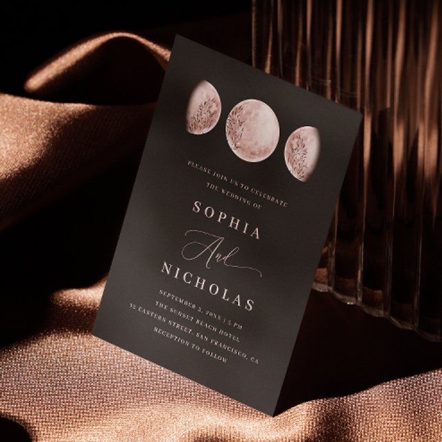 Invitation Lune Noire Rose Vive. Mariage mystique céleste (Créateur téléchargé)