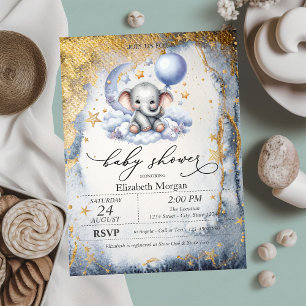 Invitation Lune ourson, étoiles Aquarelle Baby Shower 