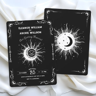 Invitation Lune soleil tarot céleste mariage noir et blanc