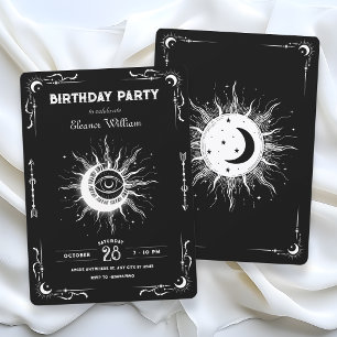 Invitation Lune soleil tarot céleste noir blanc anniversaire