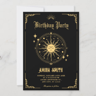 Invitation Lune Soleil vintage symbole d'art boho anniversair