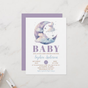 Invitation lune violette et Baby shower des nuages