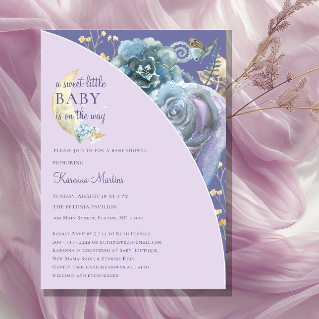 Invitation Lune Whimsical Purple Sweet Petit Baby shower (Créateur téléchargé)