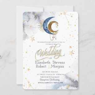 Invitation Lunes célestes, Étoiles Chic Mariage