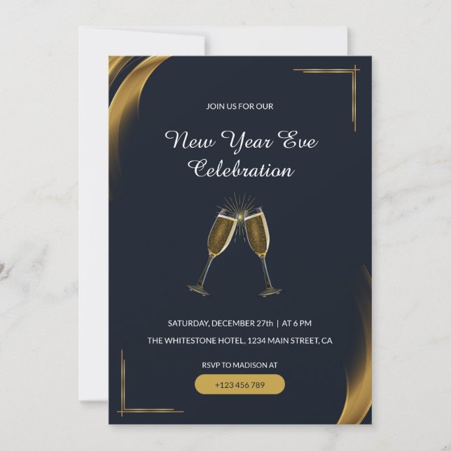 Invitation Lunettes de Champagne brillantes Nouvel An (Devant)