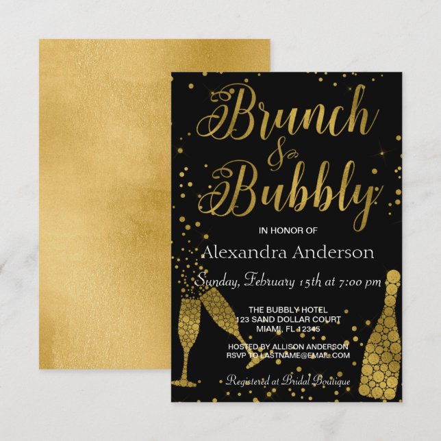 Invitation Lunettes de champagne Brunch et Bubbly (Devant / Derrière)