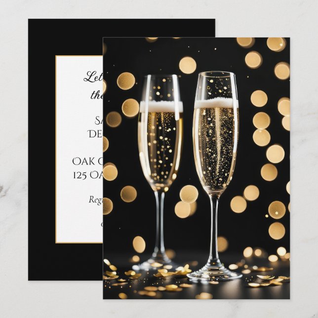 Invitation Lunettes de Champagne du Nouvel An (Devant / Derrière)