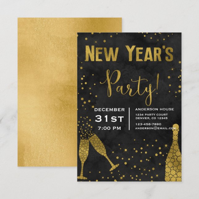 Invitation Lunettes de champagne du Nouvel An 2019 (Devant / Derrière)