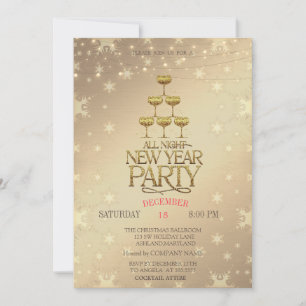 Invitation Lunettes de champagne Noël d'or