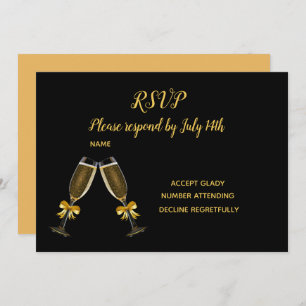 Invitation Lunettes de champagne noir et or RSVP de mariage