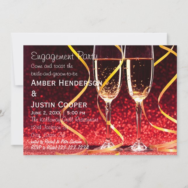Invitation Lunettes de Champagne Photo - Partie d'engagement (Devant)