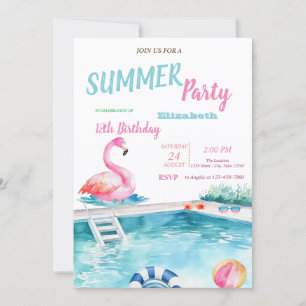 Invitation Lunettes de piscine Flamants roses été fête d'anni