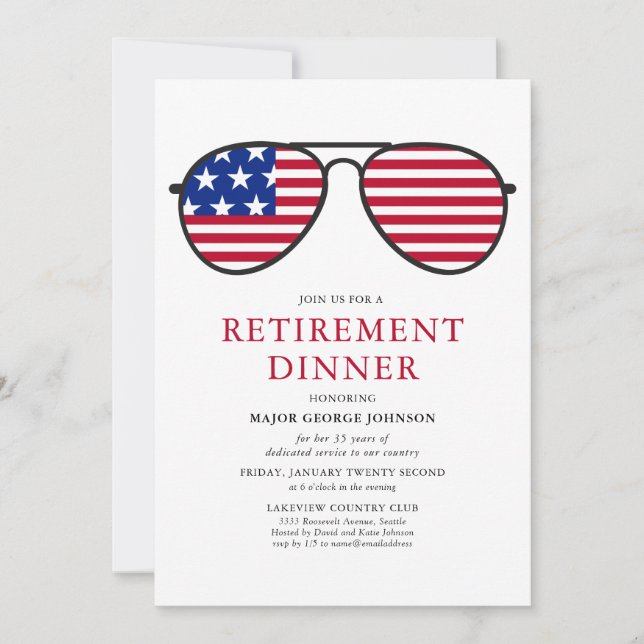 Invitation Lunettes de soleil patriotique Dîner de retraite (Devant)
