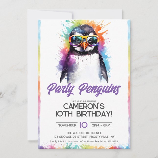 Invitation Lunettes de soleil Pingouin de fête, anniversaire  (Devant)