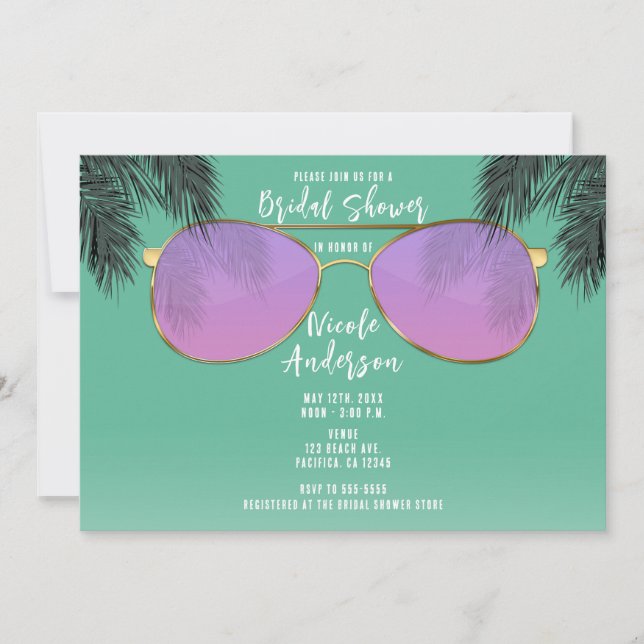 Invitation Lunettes de soleil rose et or Fête des mariées d'é (Devant)