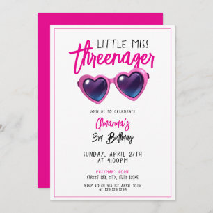 Invitation Lunettes de soleil rose mignonne Trois ans 3e anni