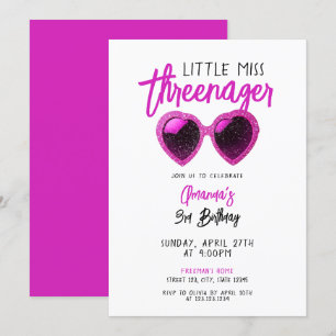 Invitation Lunettes de soleil rose vibre Trois ans 3e anniver