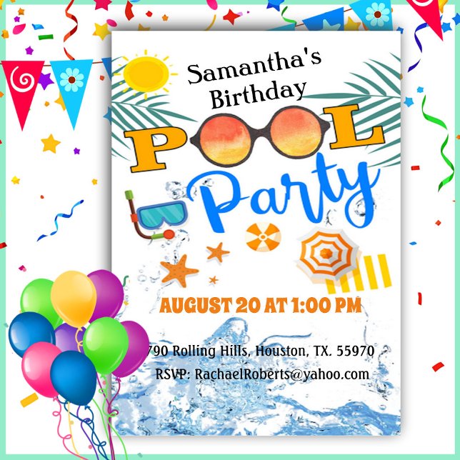 Invitation Lunettes de soleil Tropical Pool Party Anniversair (Créateur téléchargé)