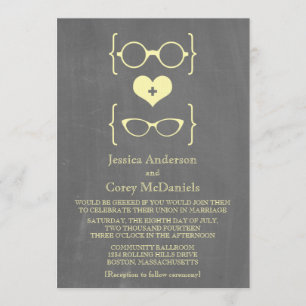 Invitation Lunettes Geeky Jaune Chalkboard Mariage Inviter
