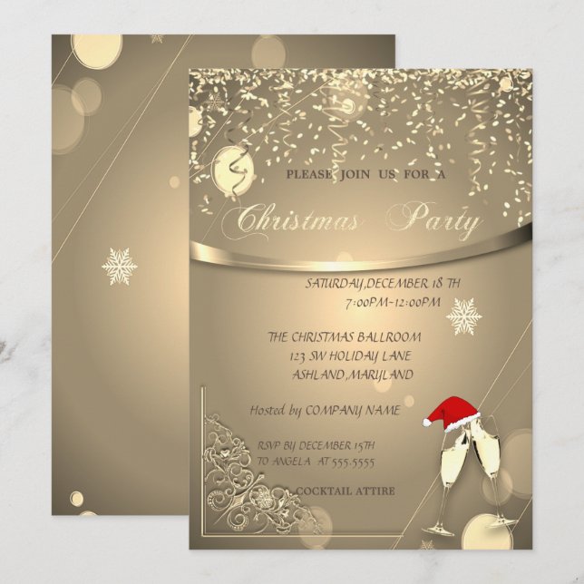 Invitation Lunettes, Santa Hat, Confetti SociétéFête de Noël (Devant / Derrière)