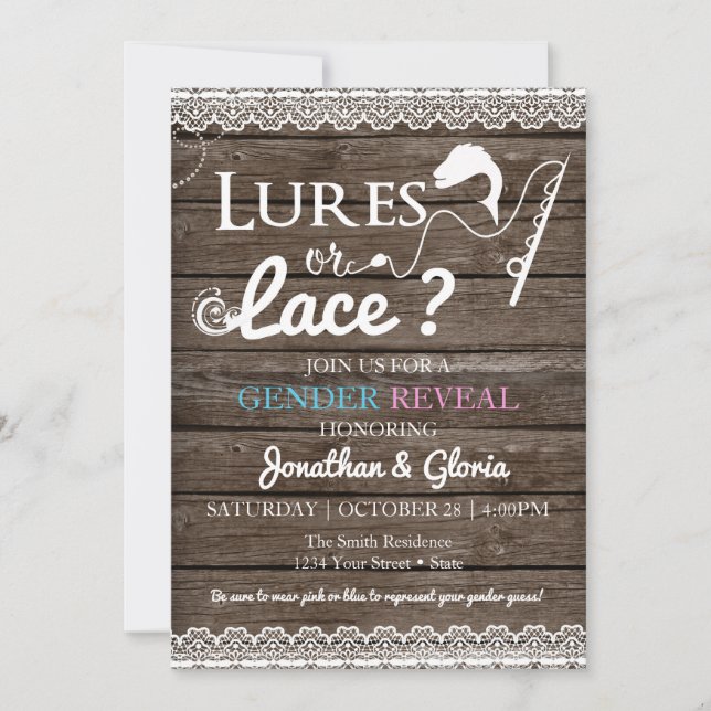 Invitation Lures ou dentelle Genre Révéler bleu ou rose (Devant)