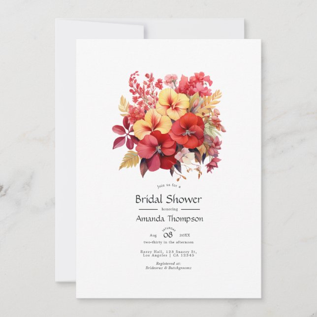 Invitation Luscieux Fête des mariées de fleurs rouges (Devant)