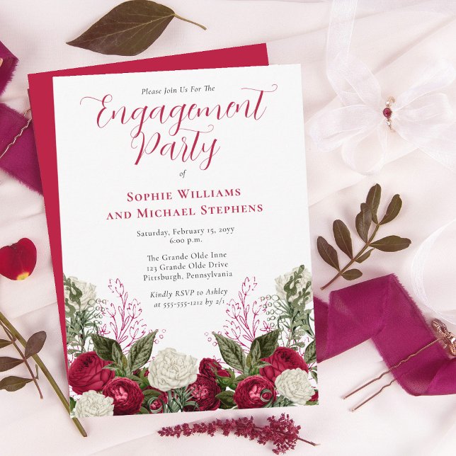 Invitation Lush Elegant Magenta Floral Engagement Party (Créateur téléchargé)