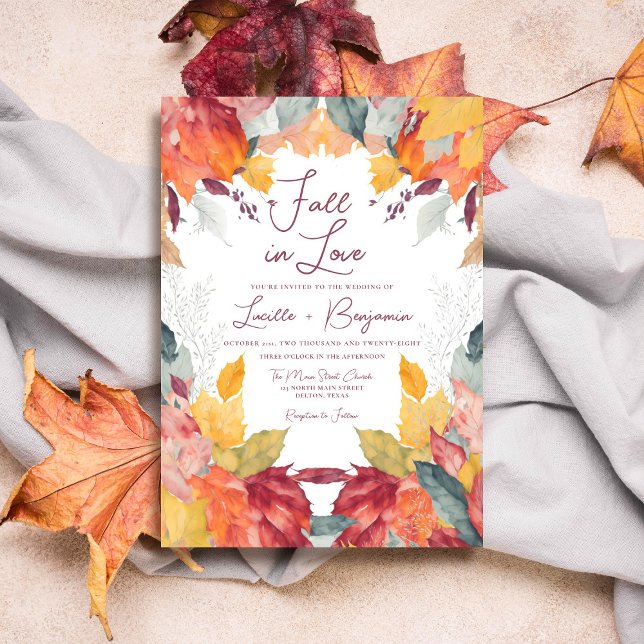 Invitation Lush Fall in Love Watercolor Feuille Mariage (Créateur téléchargé)