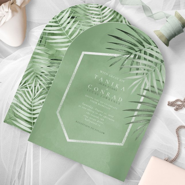 Invitation Lush Palm Leaf Mariage Moss Green Arch ID956 (Créateur téléchargé)