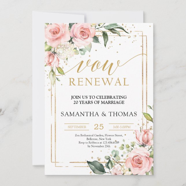 Invitation Lush rose floral rose fleuri or renouvellement voe (Devant)